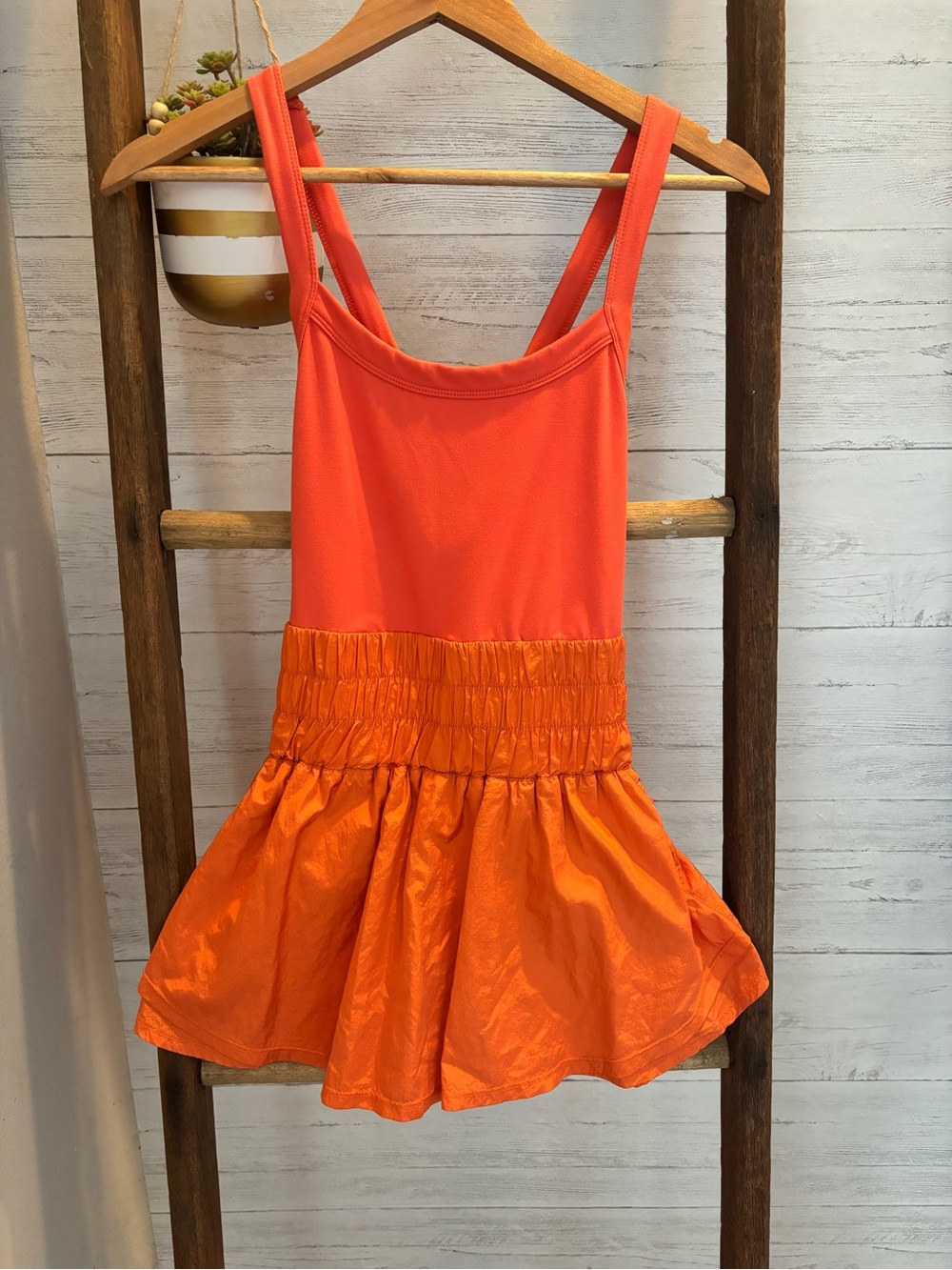 Free People romper Bright Orange Tank Dress with Shirred Waist